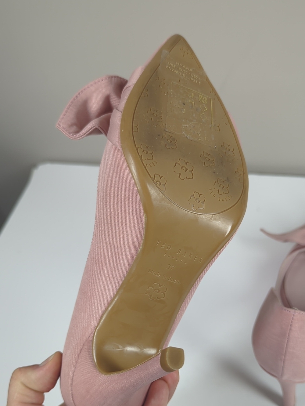 Ted Baker Hyana Pink Bow Pointed-Toe High Heels Canvas 37 - Picture 10 of 10